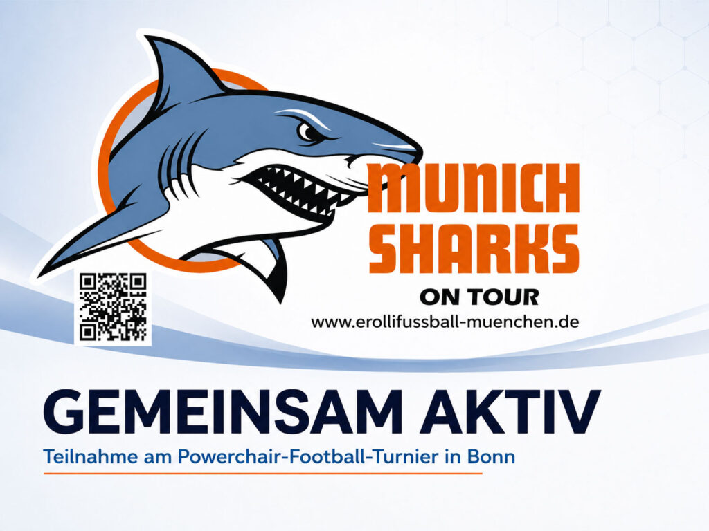 Logo der Munich Sharks beim Powerchair Football Turnier in Bonn.